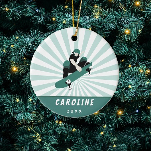 Décoration En Céramique Skateboard Girl Custom Skater Name Kids