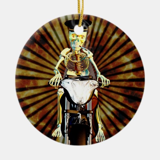 Décoration En Céramique Skeleton biker fumer une cigarette (Devant)