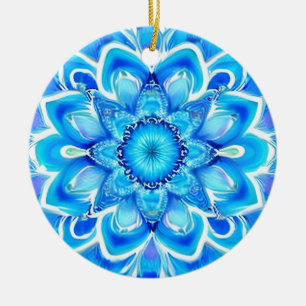 Décoration En Céramique Sky Blue et Cobalt Batik Mandala Motif