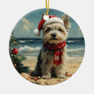 Décoration En Céramique Skye Terrier Chien Noël Plage Vintage