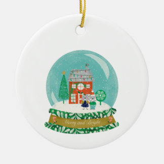 Décoration En Céramique Snow Globe Christmas Village with Santa Bear