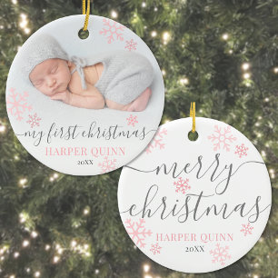 Décoration En Céramique Snowflake Photo Girl Baby First Christmas