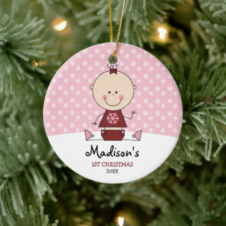 Décoration En Céramique Snowflakes Baby Girl 1er Noël Personnalisé