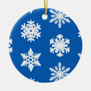 Décoration En Céramique Snowflakes Ikat - Cobalt bleu et blanc