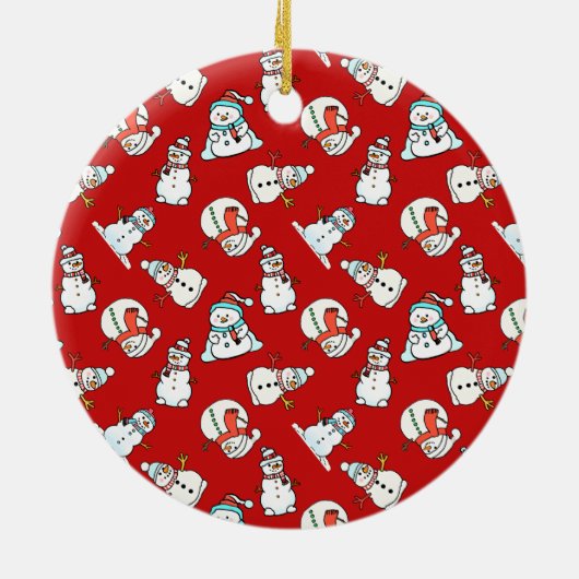 Décoration En Céramique Snowman Avec Nom Personnalisé | Rouge mignon (Dos)