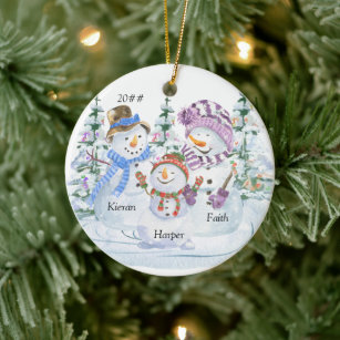 Décoration En Céramique Snowman Famille 3 mignons Noël personnalisé