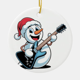 Décoration En Céramique Snowman Jouer Guitare électrique Père Noël Noël
