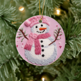Décoration En Céramique Snowman rose