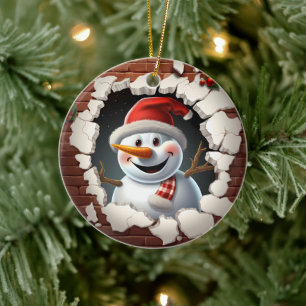 Décoration En Céramique Snowman Santa Hat - 3D
