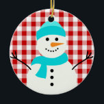 Décoration En Céramique Snowman sur Plaid<br><div class="desc">Snowman sur l'arrière - plan plaid</div>