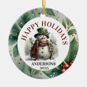 Décoration En Céramique Snowman voeux de Noël (Devant)