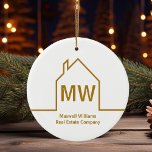Décoration En Céramique Société Immobilier Personnalisé Chic Gold Realtor<br><div class="desc">Cet ornement de Noël de l'immobilier moderne et personnalisé est simple et subtil avec votre monogramme et nom de société immobilière en or élégant. Il présente un cadre chic et minimaliste d'une maison. Cadeaux de marketing d'entreprise de l'immobilier moderne.</div>