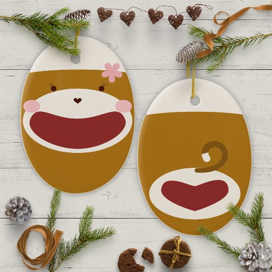 Décoration En Céramique Sock Singe Fille Arbre de Noël