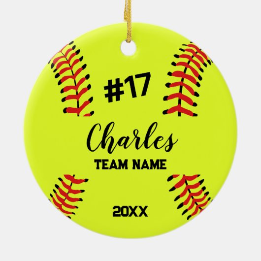 Décoration En Céramique Softball Ball Player | Custom Name Number & Team (Dos)