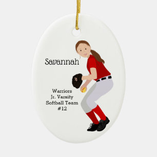 Décoration En Céramique Softball Femme Brunette Rouge & Blanc