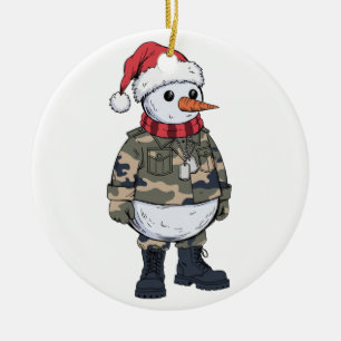 Décoration En Céramique Soldat Bonhomme de Neige Noël 2026 Fête Militaire