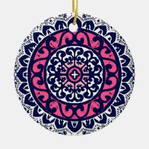 Décoration En Céramique Soleil Sud-Ouest Mandala, Fuchsia, Navy & White
