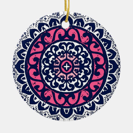Décoration En Céramique Soleil Sud-Ouest Mandala, Fuchsia, Navy & White (Devant)
