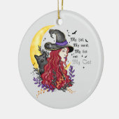 Décoration En Céramique Sorcière avec chat noir et lune de croissant (Gauche)