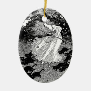 Décoration En Céramique Sorcière avec chats