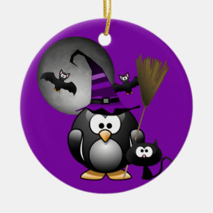 Décoration En Céramique Sorcière Pingouin Halloween