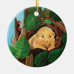 Décoration En Céramique Souris brumeux mangeant de la noisette