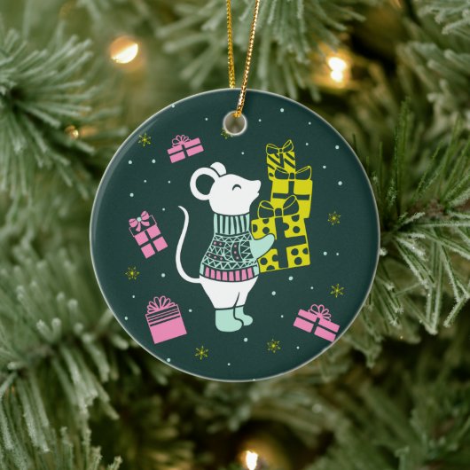 Décoration En Céramique Souris de Noël avec présentants Illustration (Arbre)