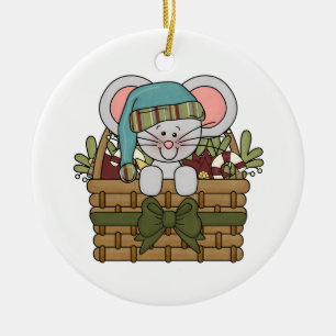Décoration En Céramique Souris de Noël dans le panier