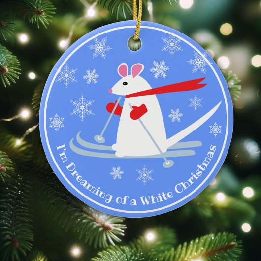 Décoration En Céramique Souris de Noël sur Ski texte personnalisé