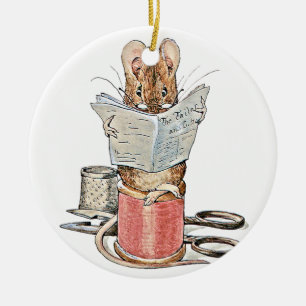 Décoration En Céramique Souris de tailleur sur la bobine du fil