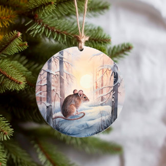 Décoration En Céramique Souris de terrain mignonne dans la scène hivernale