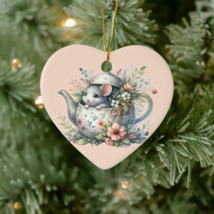 Décoration En Céramique Souris mignonne en théière florale Illustration