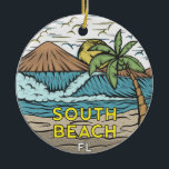 Décoration En Céramique South Beach Florida Vintage<br><div class="desc">Illustration dessinée à la main de South Beach avec des montagnes et des vagues océaniques dans l'arrière - plan. Parfait pour ceux qui aiment visiter South Beach.</div>