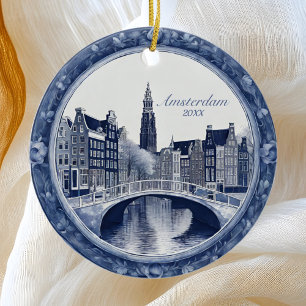 Décoration En Céramique Souvenir Amsterdam Delft bleu personnalisé
