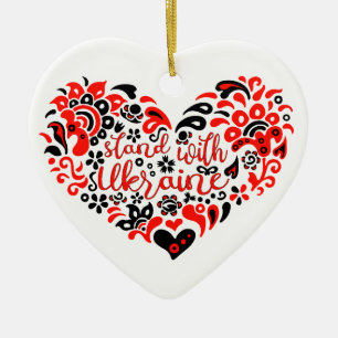 Décoration En Céramique Soyez avec l'Ukraine lettrage et coeur