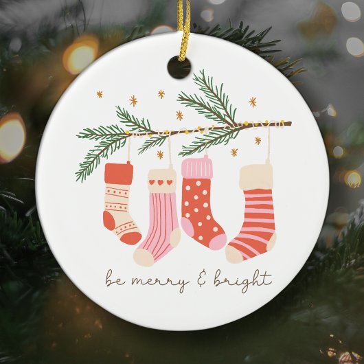 Décoration En Céramique Soyez Joyeux et brillant Rouge & Blanc Noël