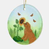 Décoration En Céramique Spaniel Cavalier King Charles Ruby avec Tournesol (Gauche)