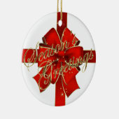 Décoration En Céramique Sparkling Red Bow Happy Holidays Photo (Droite)