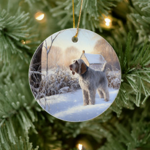 Décoration En Céramique Spinone Italiano Laisser Neige Noël