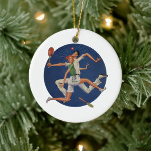 Décoration En Céramique Sports Anciens, Joueurs de Tennis se Heurtent avec
