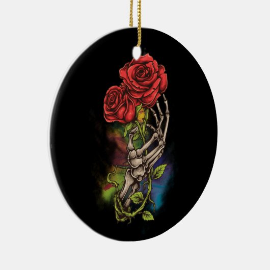 Décoration En Céramique Squelette Main avec tatouage Rose Fleur (Droite)