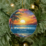 Décoration En Céramique St Thomas Beach Vacances<br><div class="desc">Belle scène de plage en faux vitrail,  souvenir personnalisé St Thomas Trip. Idéal pour Noël et vacances en famille,  ou momento lune de miel. Personnalisation : Changez la légende et l'année pour la rendre unique.</div>
