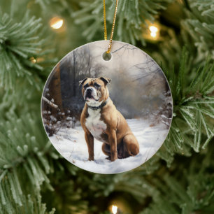 Décoration En Céramique Staffordshire Bull Terrier Qu'il neige Noël
