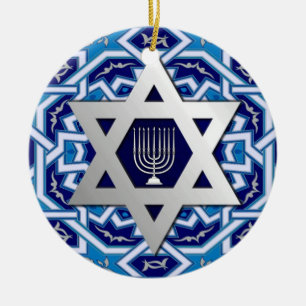 Décoration En Céramique Star of David et Menorah Hanoukka Don