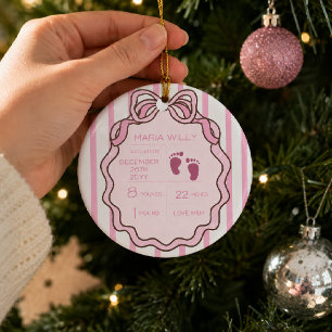 Décoration En Céramique Statistiques de naissance de bébé avec un joli nœu