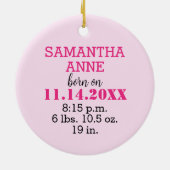 Décoration En Céramique Statistiques de naissance de fille Bébé doux rose (Dos)