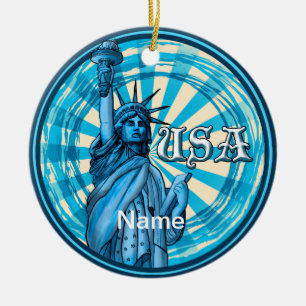 Décoration En Céramique Statue de la Liberté Bleu USA
