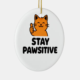 Décoration En Céramique stay pawsitive cute Ginger cat ornament
