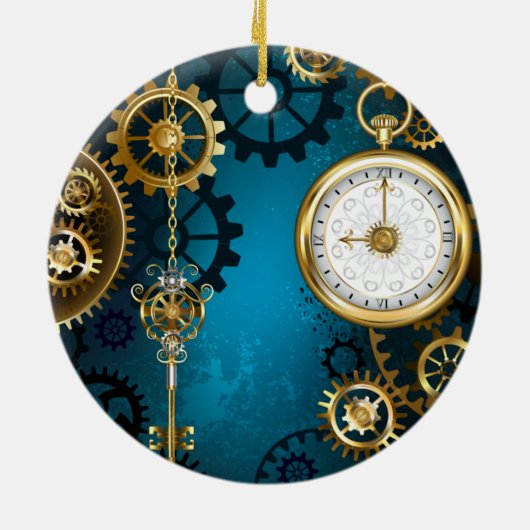 Décoration En Céramique Steampunk Arrière - plan turquoise avec Gears (Dos)