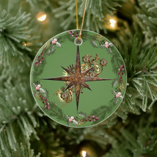 Décoration En Céramique Steampunk Compass Star & Wreath personnalisable (Arbre)